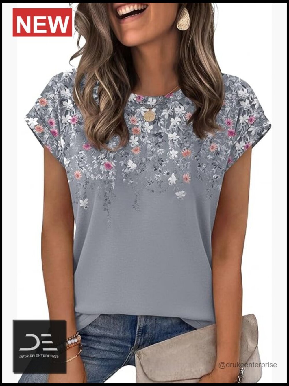 Womens Short Sleeve Tunic Blouse Crew Neck Cap Sleeve Tshirt